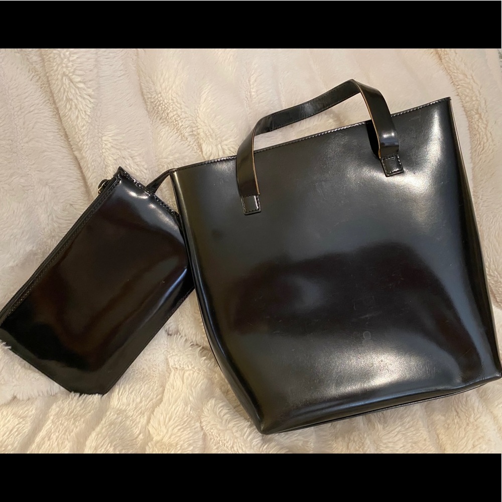 RARE Gucci Vintage Glossy Black Leather Tote - Picture 6 of 15